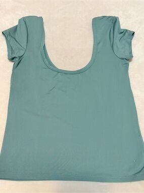 SWS CONTOUR Teal Deep Scoop Neck Short Sleeve Top Small